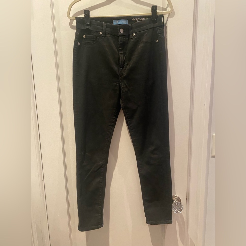 7 for all mankind B(air) High Waist Ankle Skinny in Coated Black